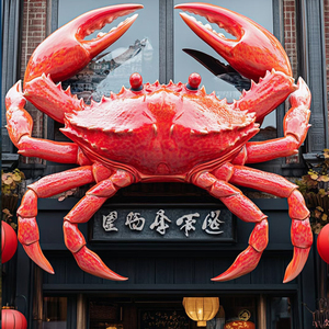 Décoration d'entrée de magasin de fruits de mer réaliste à grande échelle simulée avec sculpture de crabe impérial artisanal en résine - Product Image 2