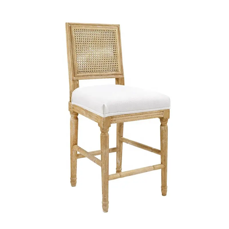 O Francês design de moldura de madeira Estofada cadeiras de luxo luz tecido de linho e terminou com um tufos costas bar fezes balcão