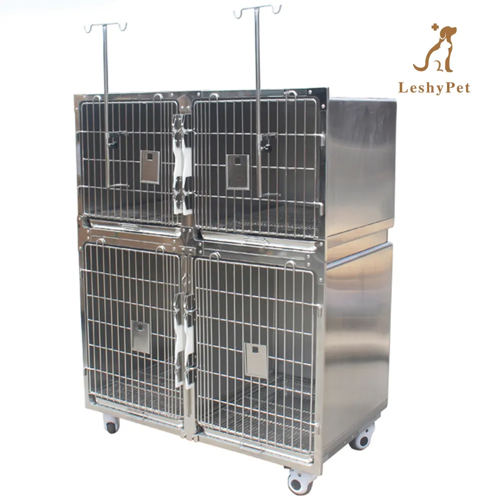 Lesdypet thú y bệnh viện thiết bị 304 thép không gỉ Dog kennel lồng với ổ cắm điện