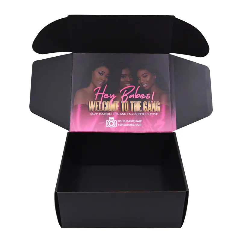 Пользовательские черные парики почтовая коробка с логотипом красочная Подарочная гофрированная картонная упаковочная коробка для наращивания волос