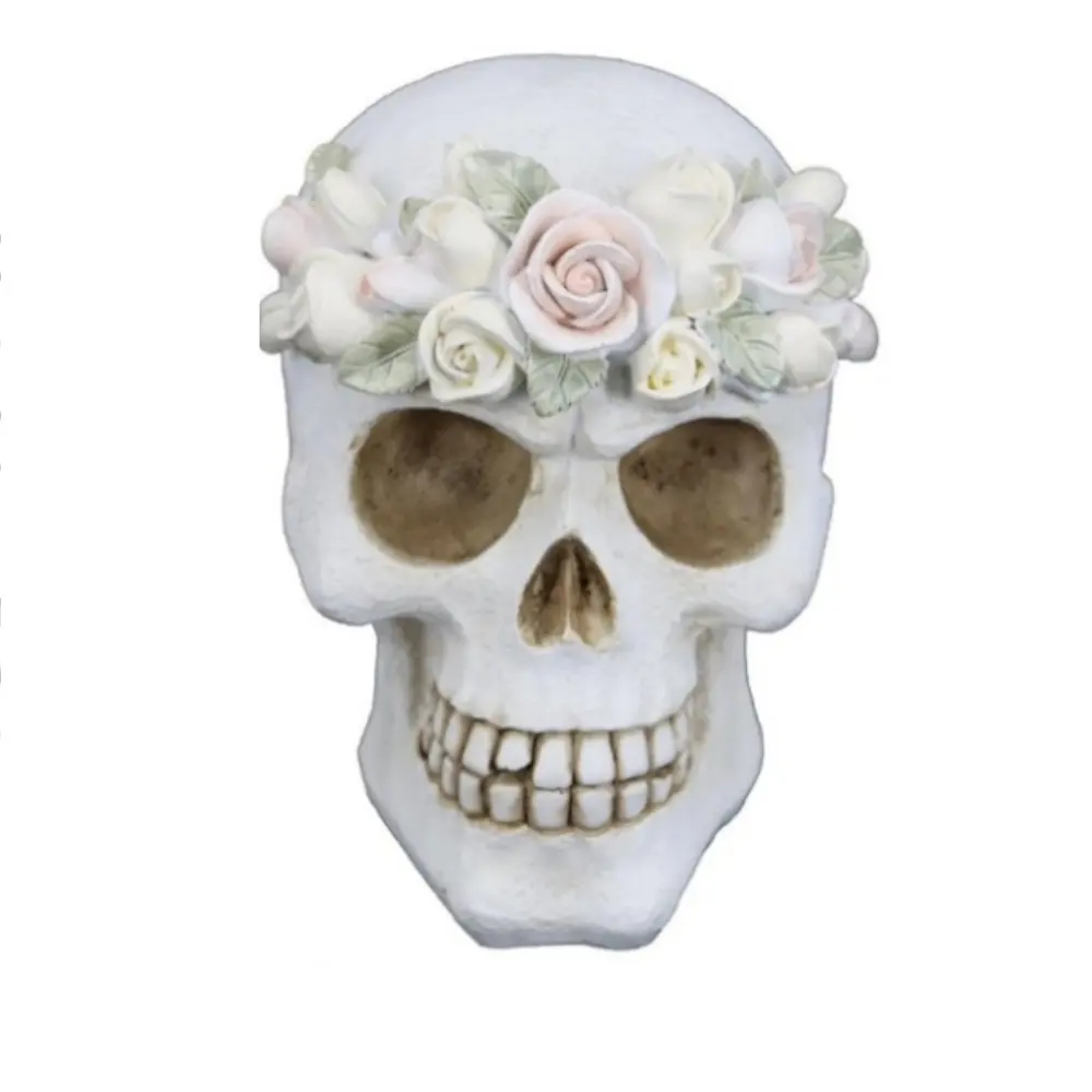 Levensgrote Vintage Schedel En Skelet Standbeeld Op Maat Verfraaid Met Bloemen En Hars Handwerk Voor Halloween Dag Van De Doden