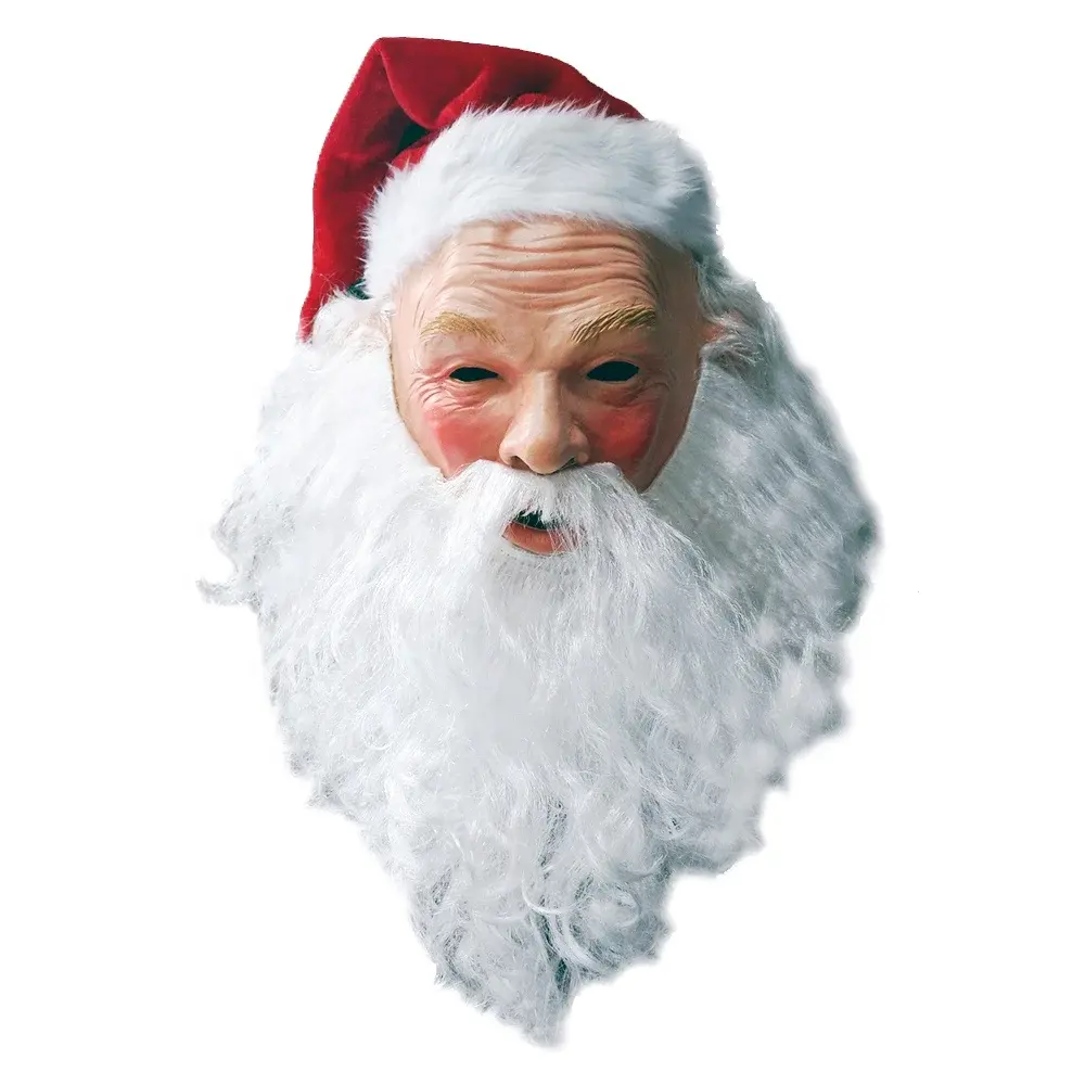 Noel Santa lateks maske kırmızı Santa şapka ve sakal havai maske kostüm seti sahne maskeli fantezi parti elbisesi
