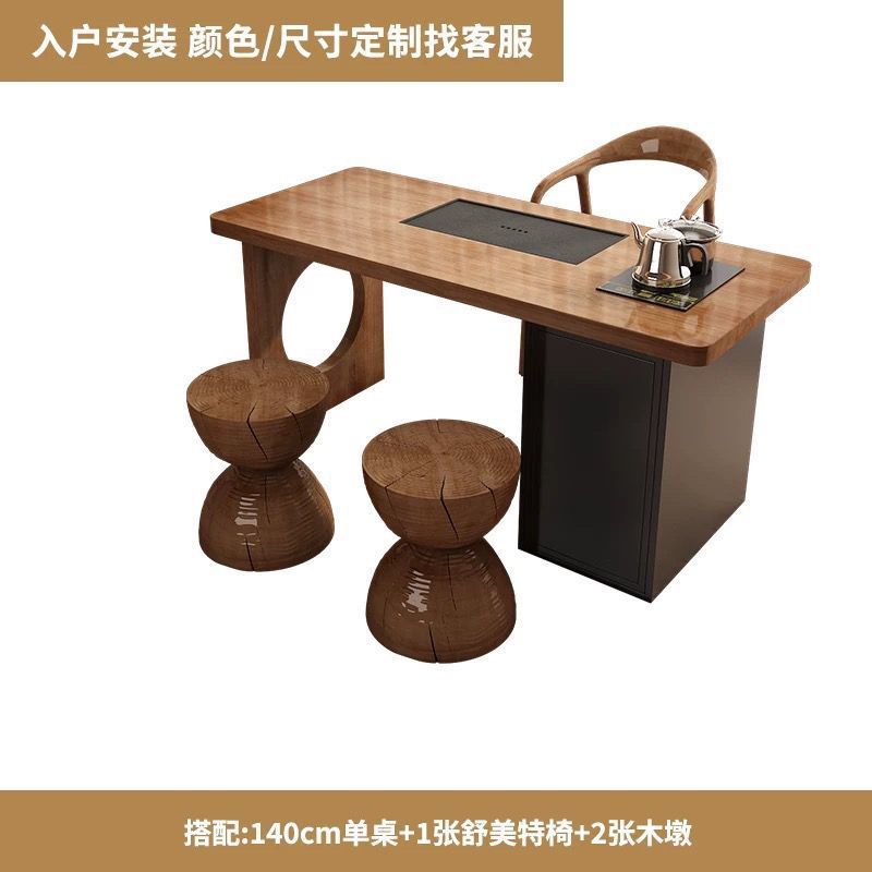Popular imported pine 1.4m table and Shumeite wooden stools *2