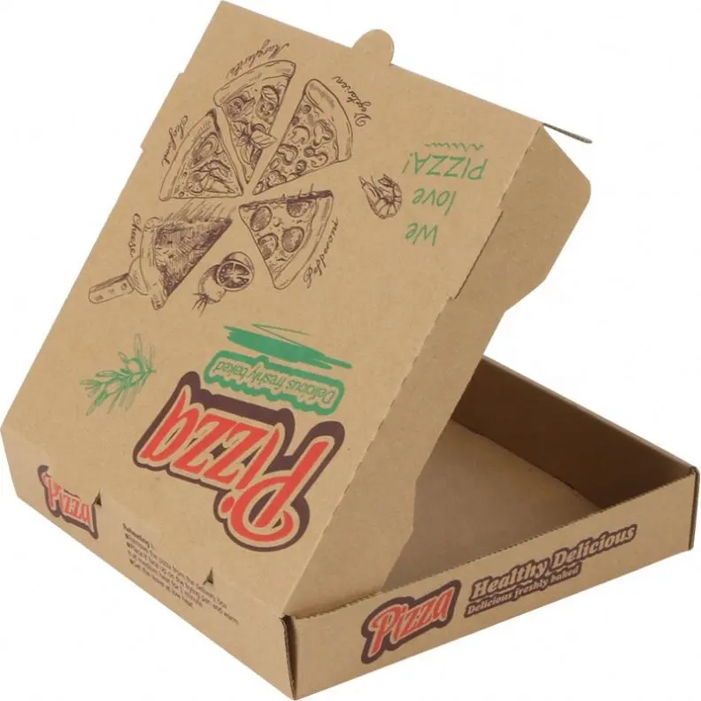 Caja Para Pizza de tamaño impreso, cartón corrugado de calidad alimentaria, cartón de corte negro, precio