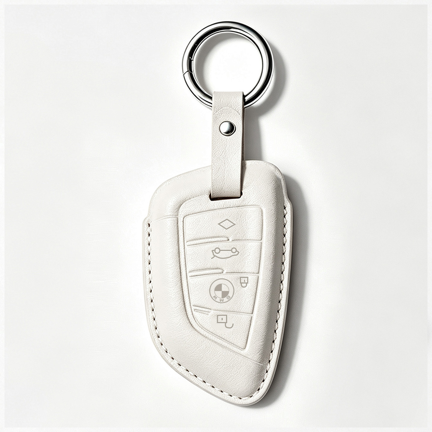 Portachiavi corto in pelle con fibbia, modello "a-white leather cover-p2".