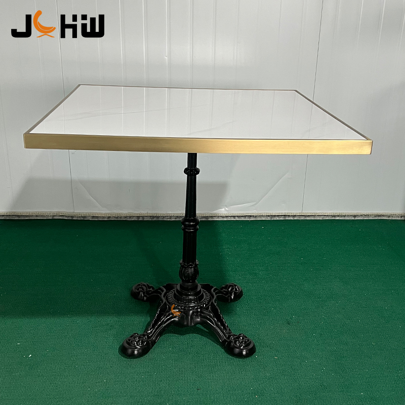 Cadre de table carré en acier inoxydable + plateau de table en dalle de roche