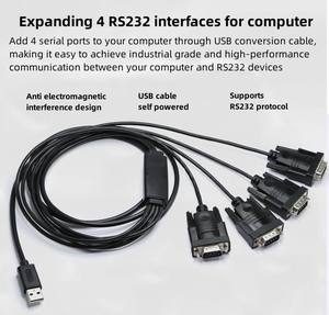 カスタムUSB2.0から4ポート9ピンRS232シリアルケーブルDB9RS232-USB2.0FTDIチップコンバーターケーブル (コンピュータータブレットセットトップボックス用) - Product Image 2