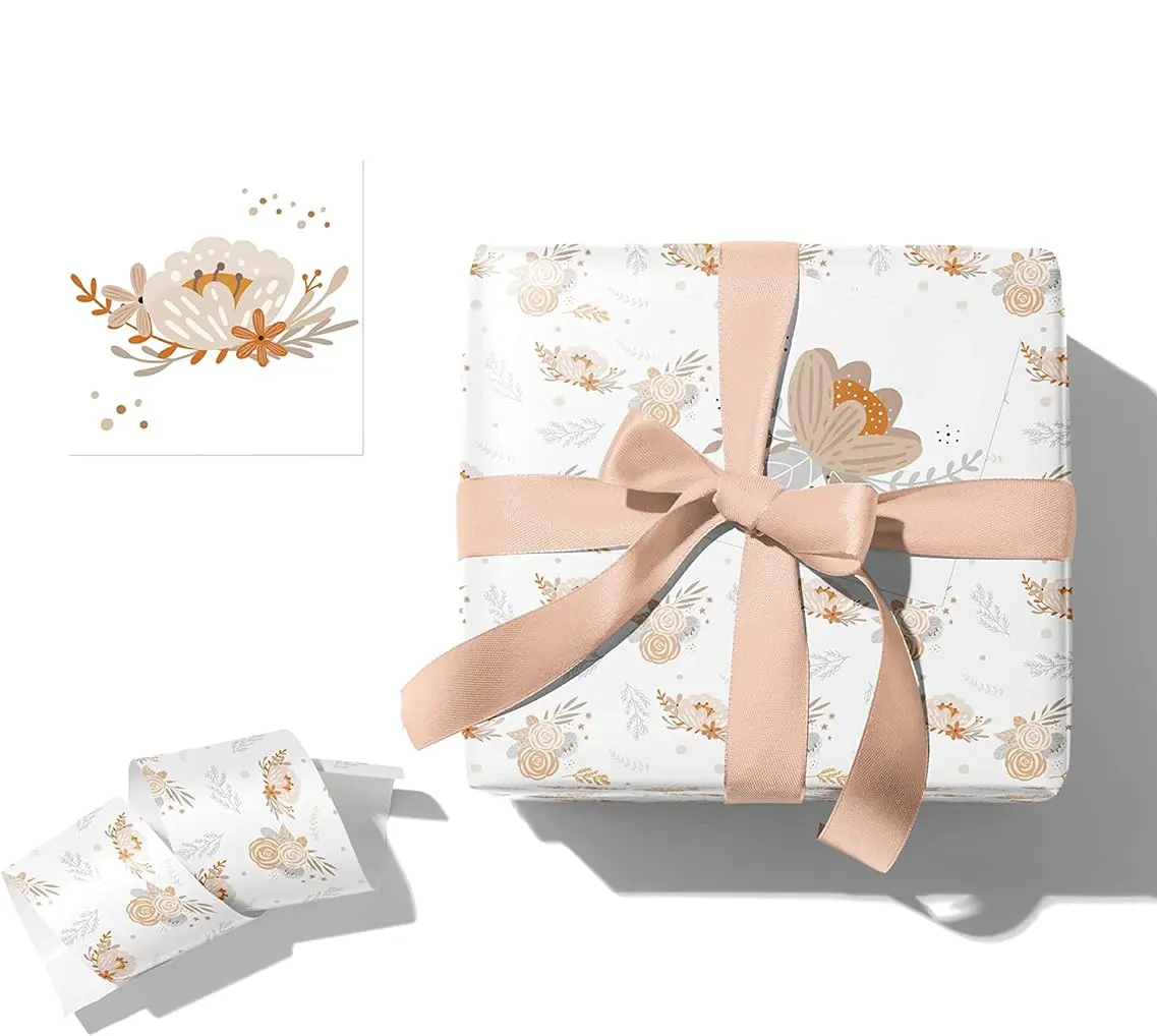 卸売カスタム高級ホワイトプリントデザイナーフローラルブーケ装飾バレンタインバースデーギフト包装紙