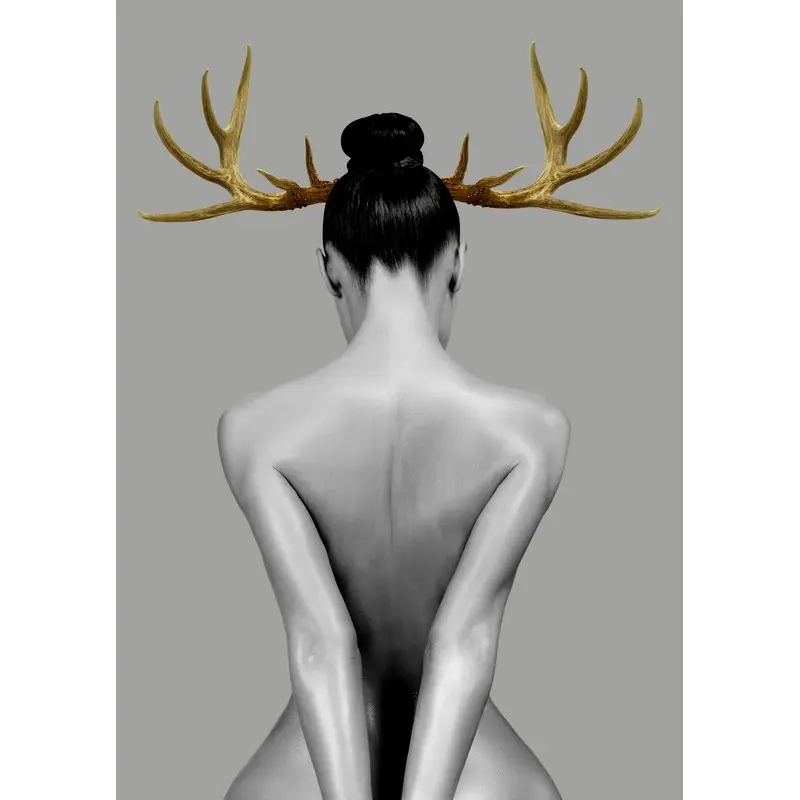 Hot selling famous abstract nude women elk antlers and leaves art paintings for living room decoration
