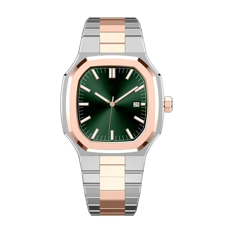 Quadrante bicolore argento oro rosa cassa verde