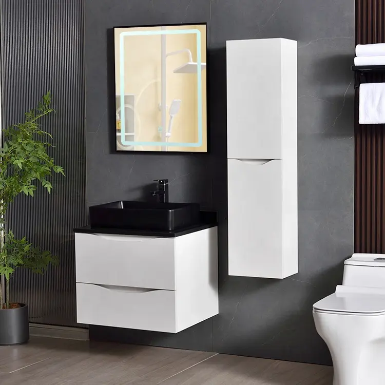 Bianco montato di piccole dimensioni bagno vanità con specchio Led singolo controsoffitto lavabo per il bagno dell'hotel