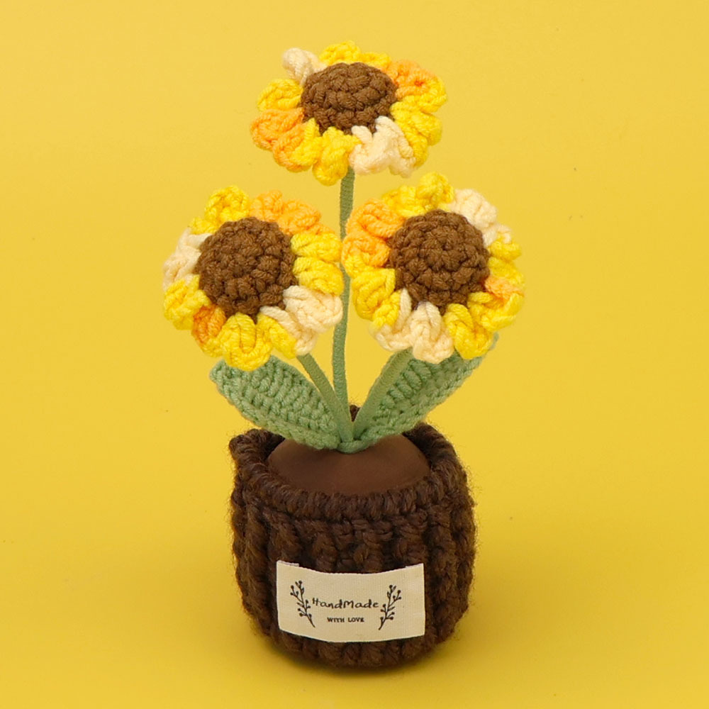 Tournesol panaché Snow Five à 3 épaisseurs, pot cylindrique marron foncé