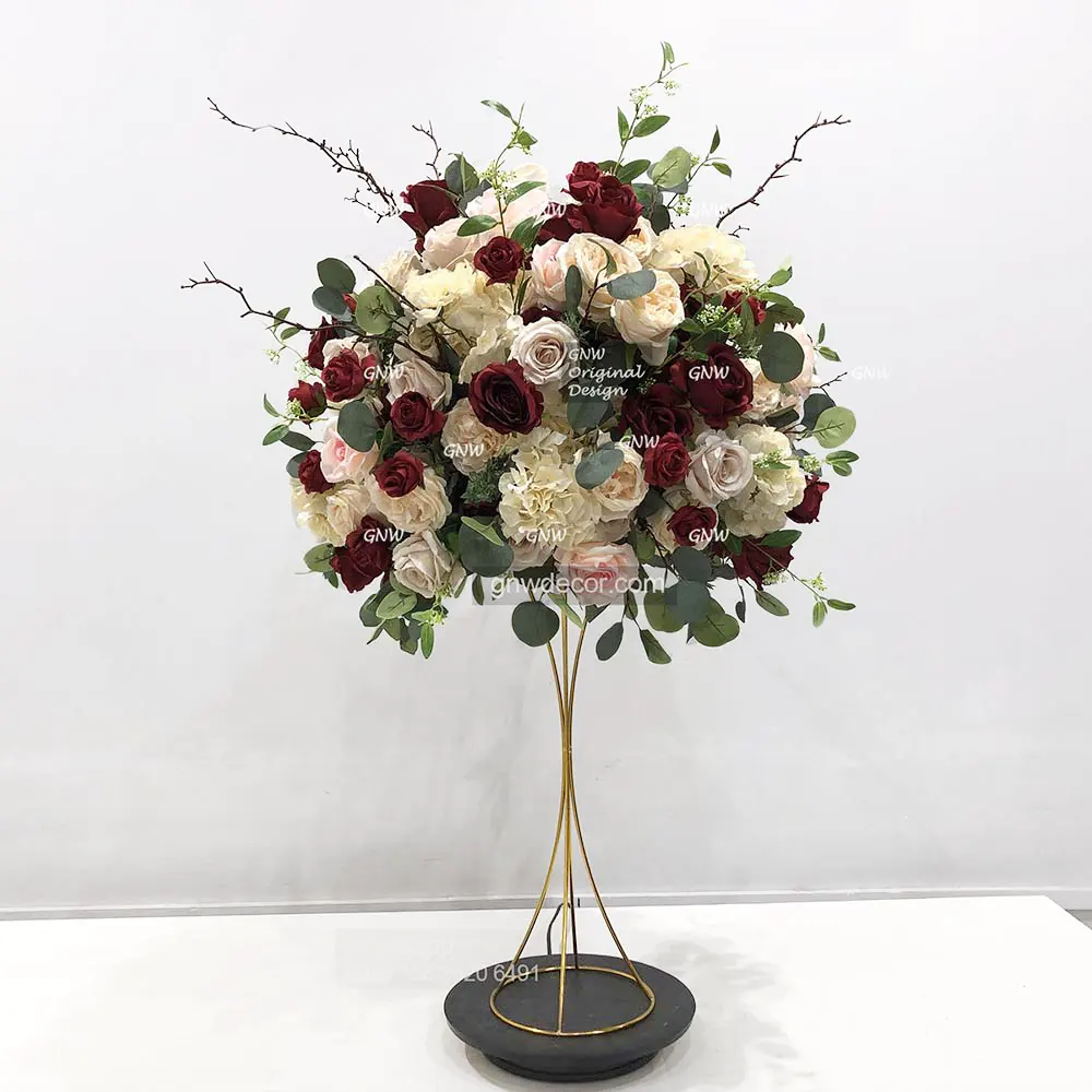 GNW Arranjos de peças centrais para mesa de casamento com flores de Borgonha, bolas de flores falsas, arranjos para decoração de casamento