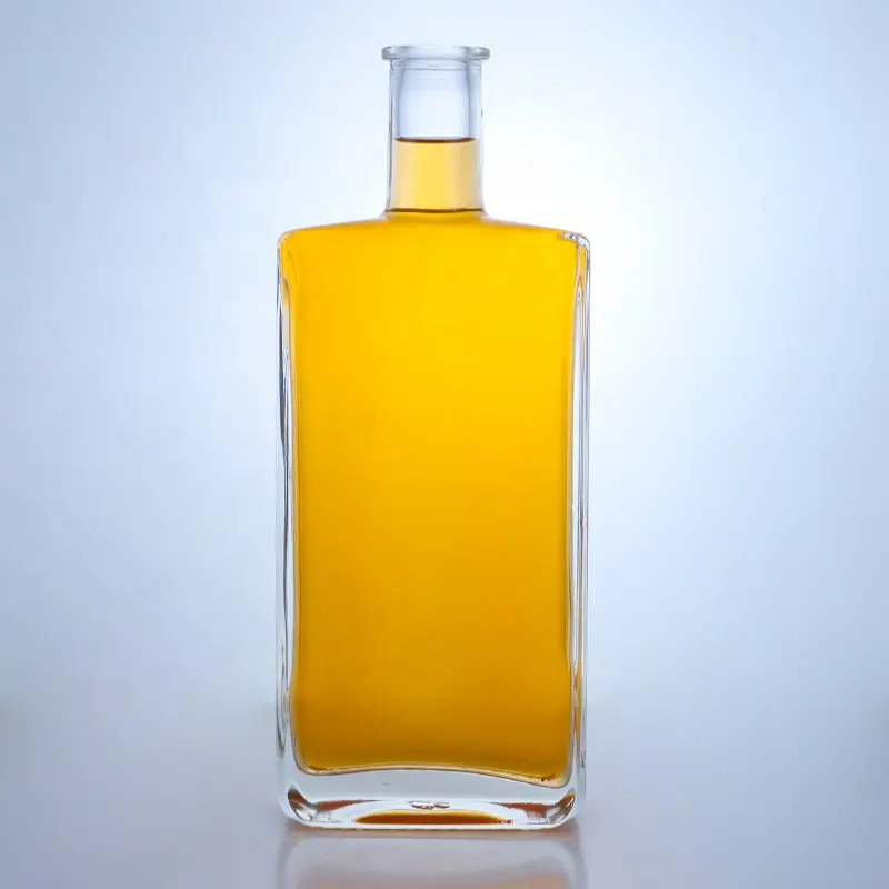 Botella de whisky de cristal Rectangular, clásica, de alta calidad, Gin Tequila vacío con corcho de madera