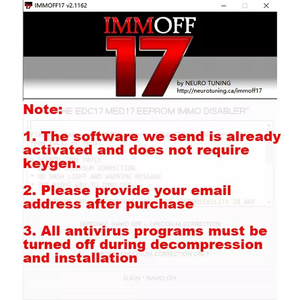 IMMO-OFF 17 IMMOFF17 <strong>Software</strong> Activate Version EDC17 MED 17 Ecu <strong>EEPROM</strong> IMMO PATCH Checksum Correction To IMMO OFF Flash - Product Image 2