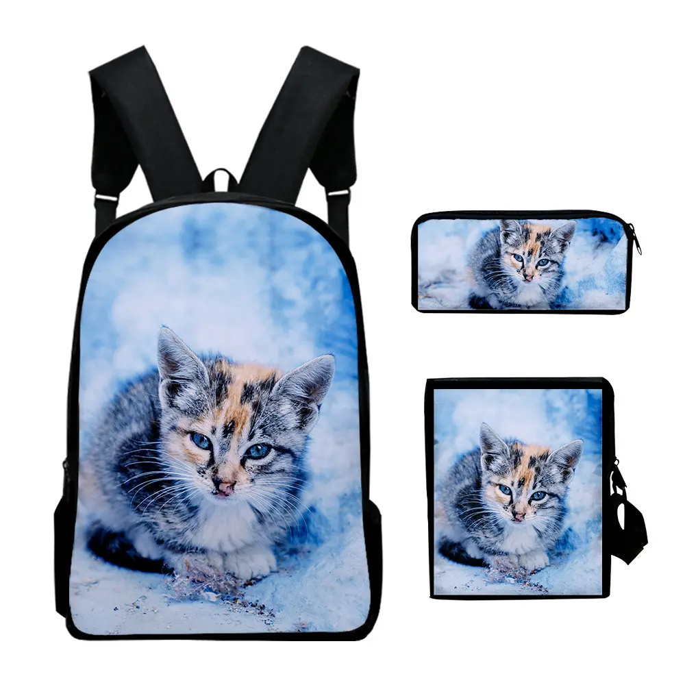 Gerenal Basic 3d Cute Print Sac à dos Trois pièces Cute Pet Cats Color Primary School Students' Shoulders Backpack Dropshipping