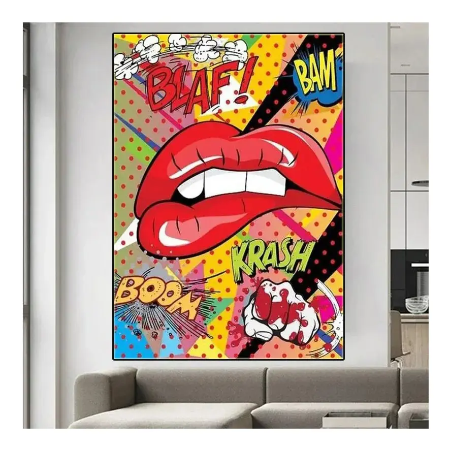 Graffiti pared arte letra y puño mujeres labios rojos lienzo Postes boca pinturas e impresión decoración Cuadros cuadros para sala de estar