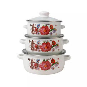16cm 18cm 20cm Enamel <strong>Pot</strong> with Glass Lid and Soup <strong>Pot</strong> Set. High Temperature Firing Enamel <strong>Pot</strong> with Open Flame for Soup Cooking - Product Image 4