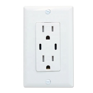เต้าเสียบ2ช่อง15A USB 125V เต้ารับ2ช่องเต้าเสียบปลั๊กไฟ AC มีพอร์ต2ประเภท C 4.8A เต้ารับติดผนัง - Product Image 1