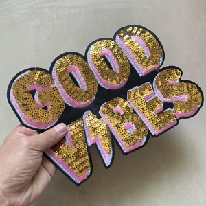 New Beaded GOODVIBES Sequin Patch Can Be Ironed, Sequin Decorative Cloth Patch Can Be Used for Jacket Back Patch - Product Image 2
