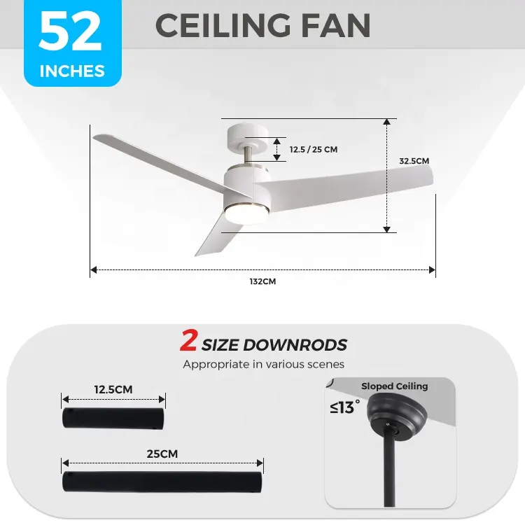 Zu verkaufen: Deckenventilator mit Fernbedienung, led 52 Zoll, stromsparender weißer Deckenventilator mit Licht für den Haushalt