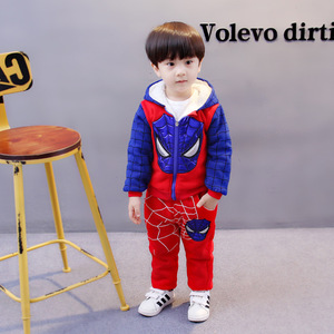 秋冬スパイダーマンベビーボーイスウェットシャツジッパーパーカー + パンツベルベット厚手暖かい子供服衣装子供服