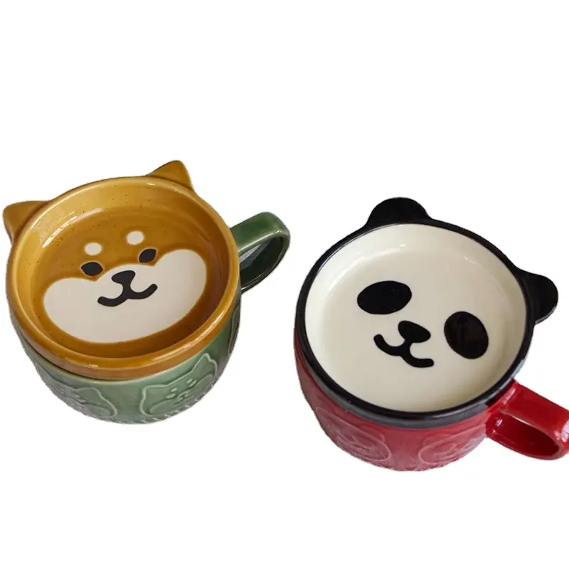 Tazze da tè in ceramica a forma di Panda con cane animale carino unico all'ingrosso personalizzato con regali di promozione del coperchio