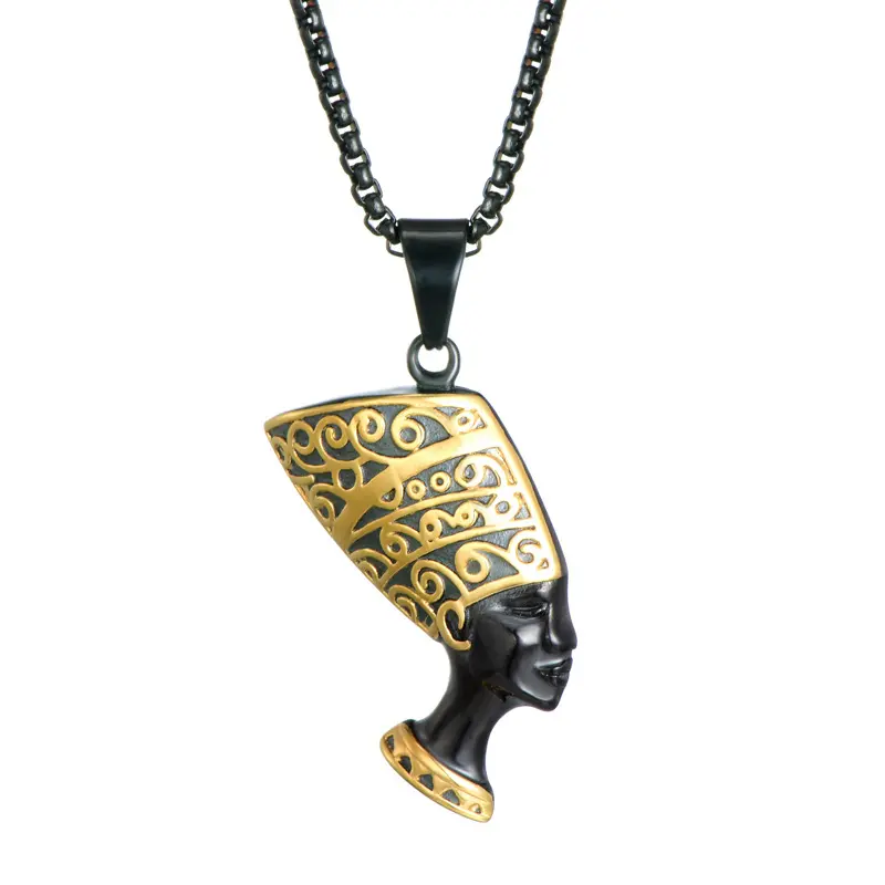 Collar con colgante de acero inoxidable, gargantilla de Cleopatra Hiphop, Nefertiti, egipcio, chapado en oro y negro, gran oferta