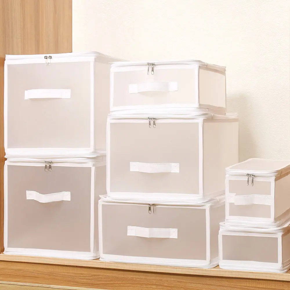 Black White Frosted Wardrobe Under Bed Foldable Pp Soft Plastic Organizer Storage Box With Zipper