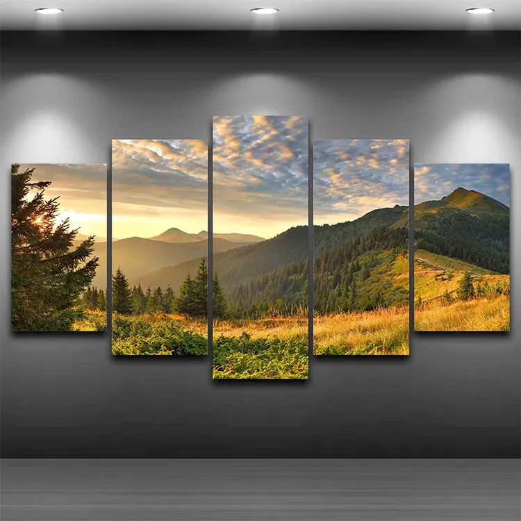 Pintura en lienzo de árbol para sala de estar, decoración de pared, paisaje, decoración del hogar, arte de pared, 5 paneles, venta al por mayor, envío directo