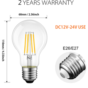 DC 12V 24V Low Voltage <strong>LED</strong> Filament Bulb A19 <strong>6W</strong> 2700K Warm White 600LM <strong>LED</strong> Bulb for RV Camper Marine Boat Solar Panel Project - Product Image 2