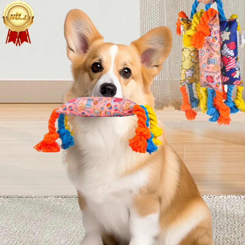 Mordida Resistente Dog Rope Toy Pet Interactive Knot Design Dog Chew Rope Doces Filhote de cachorro Limpeza Dentes Brinquedo Dog Snuffle Toy Squeaky