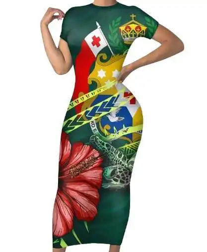 Vestido longo havaiano feminino, vestido longo elegante estampa de tonga havaiana colorido à noite vestido plus size para moças