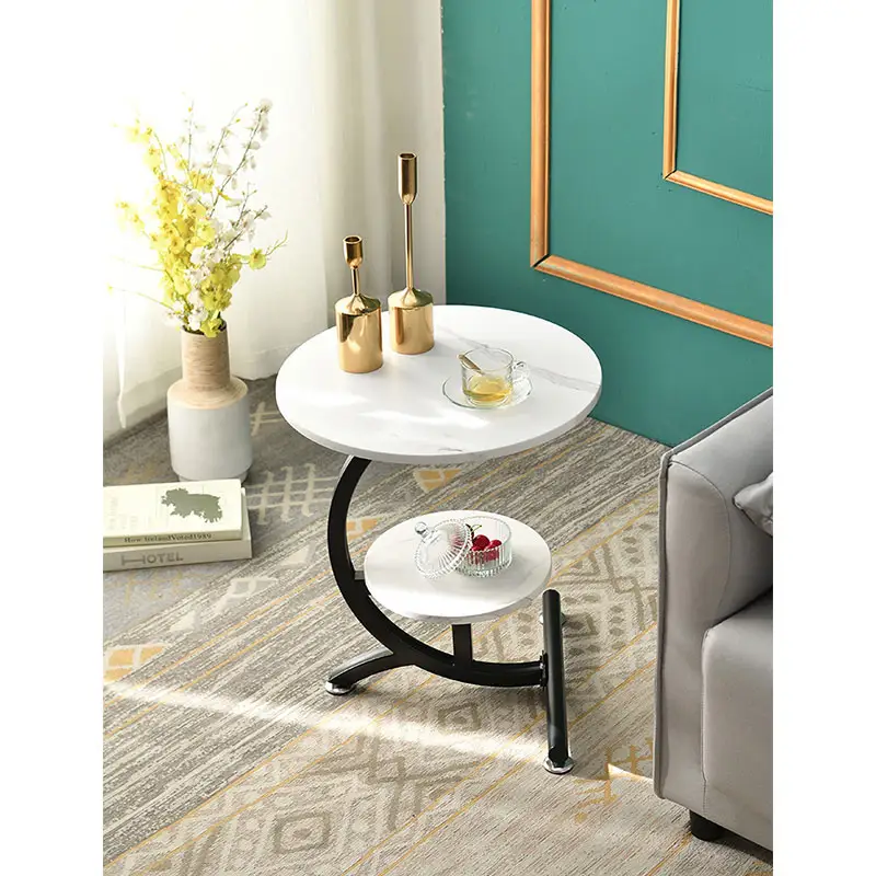 Mesa de centro de mármol de diseño Simple y moderno, mesa de té, muebles nórdicos para sala de estar, mesa de tetera redonda pequeña de doble capa