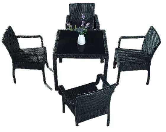 Silla de mimbre de plástico y aluminio para jardín, silla barata de mimbre para restaurante, hotel, con mesa, 5 uds.