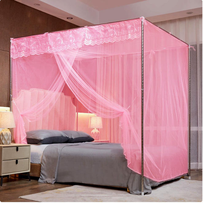 มุ้งกันยุงสีชมพูแบบตั้งพื้น (ไม่มีโครง)