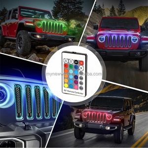 NEWWINDGrille点滅<span class=keywords><strong>LED</strong></span>ストロボカーバンパーグリル装飾ライト、アプリリモコン付きジープラングラーJKアクセサリー用