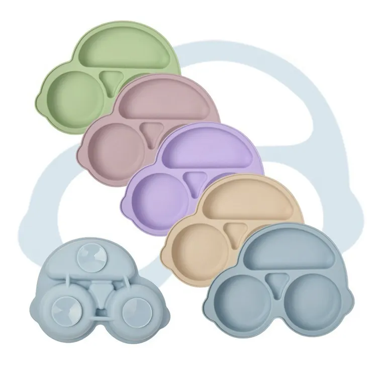 Enfants voiture cloison silicone assiette repas complémentaire assiette repas créatif bébé qualité alimentaire silicone vaisselle alimentation ensemble