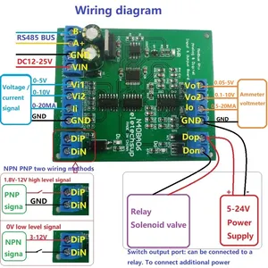 N4DBA06带盒DC12V 8通道模拟数字输入输出模块RS485 Modbus Rtu协议ADC数模转换器模拟输入模块的板