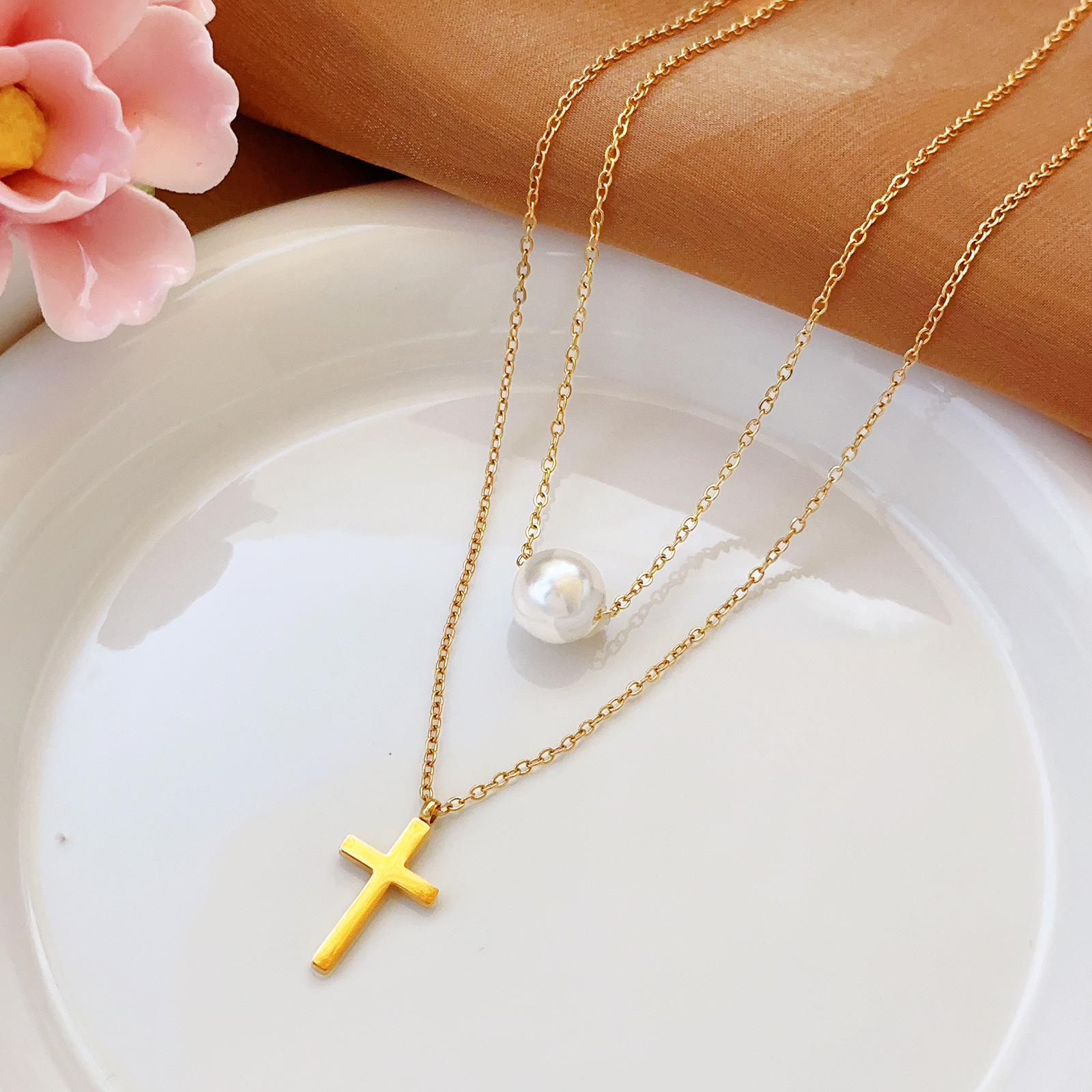 8658 croce di perle Oro