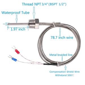 Termopar tipo K Sonda de sensor de temperatura impermeable Dos cables Acero inoxidable NPT3/4 \ "BSPT para controlador de temperatura PID - Product Image 4