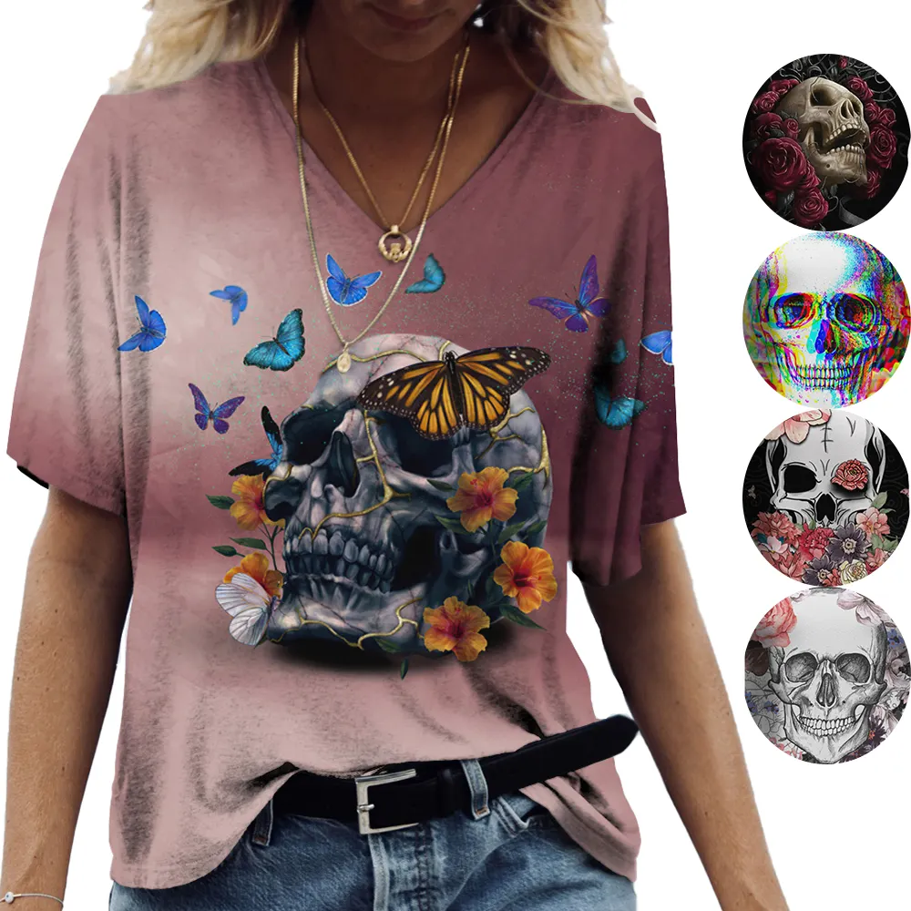Verão venda quente de alta qualidade das mulheres tshirt personalizado 3d impressão em meados longo oversized tshirt mulheres luxo crânio borboleta floral tee