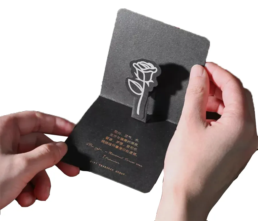 Venta al por mayor de impresión de logotipo personalizado gracias 3D lámina de oro rosa estampado tarjetas de invitación de boda buen día tarjetas de felicitación tarjeta de regalo