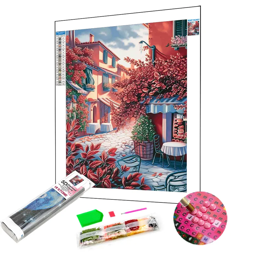 Kit de pintura 5d diamante para adultos, DIY Landscape Street, pintados à mão, para decoração de paredes, presente para casa
