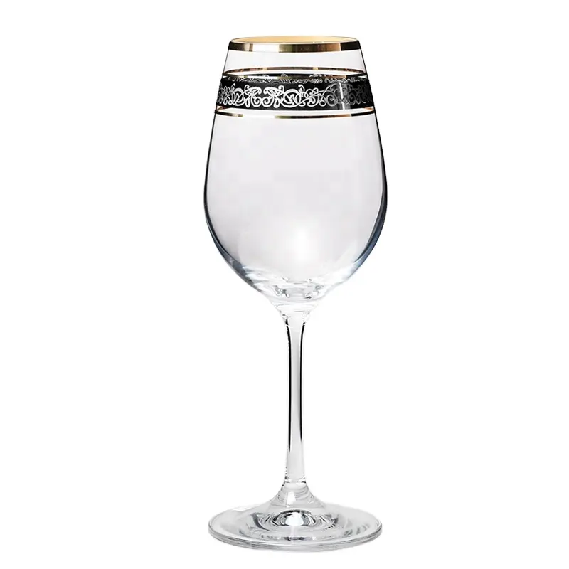 Calici in vetro da vino con taglio in cristallo della boemia di alta qualità con bordo in argento platino dorato bicchiere da vino in oro