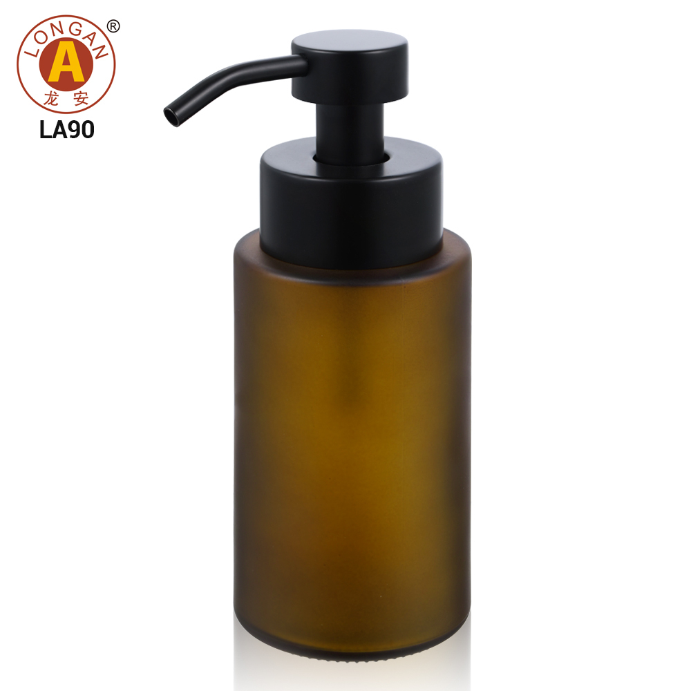 Flacon ambré givré + Pompe noire pour lotion/mousse