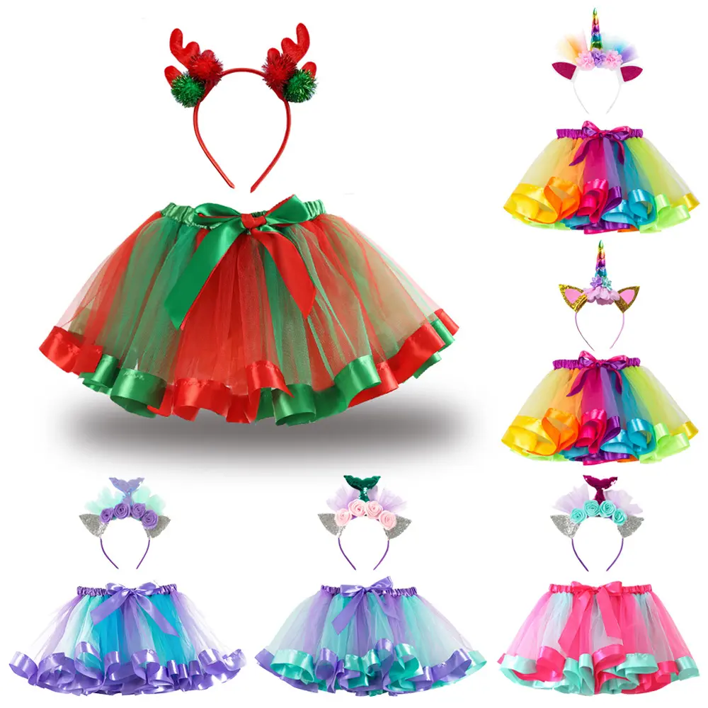 Navidad unicornio bebé niñas tutú vestido fiesta de cumpleaños niña niños princesa Arco Iris danza Mini falda