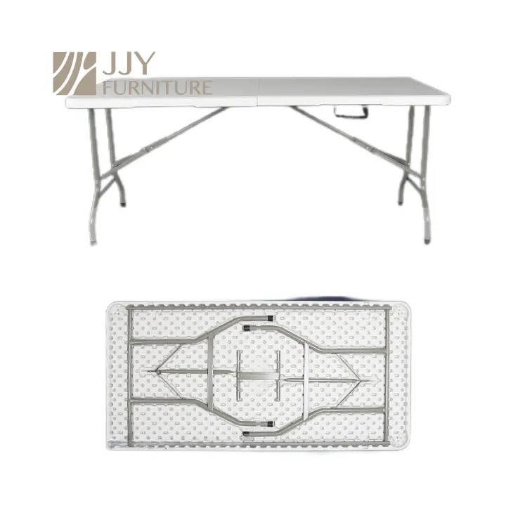 JJY-ZDZ-C003 Outdoor Ready White HDPE Folding Table 6ft Adjustable Heights Portable with Secure Locks for Events and Parties