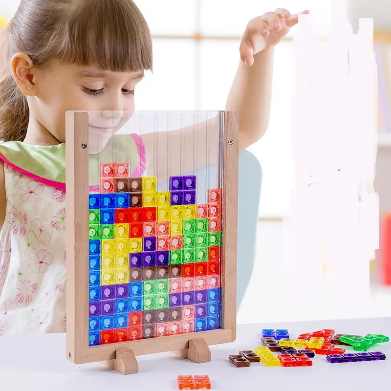 Crianças Russian Blocks Puzzle educação precoce assembly board puzzle block tube New trending madeira Frame Game Board for Kids