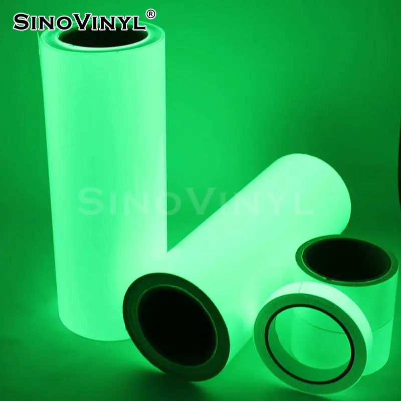 SINOVINYL PVC PET Material 2-4 Hours Self Adhesive Glow In Dark Vinyl Reflective Tape Sticker Photoluminescent Vinyl Film